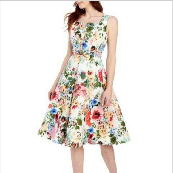 Gabby Skye Dresses & Skirts - GABBY SKYE Floral Belted Fit & Flare Midi Dress